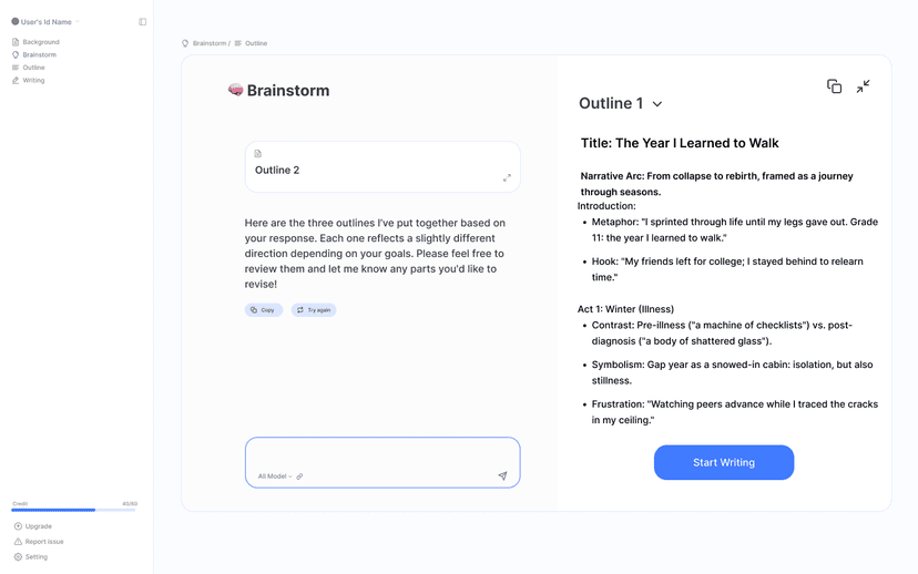 Brainstorm chat interface with AI guidance