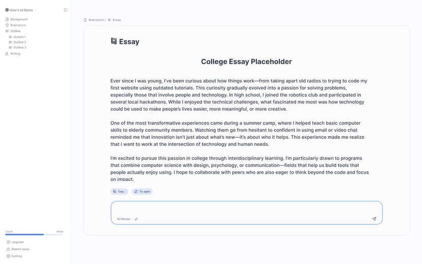 Final essay writing interface