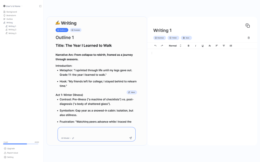 User editing an essay with AI suggestions and feedback